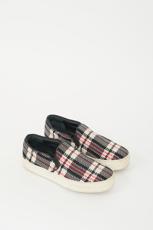 Celine Black & Multi Plaid Slip On Sneaker