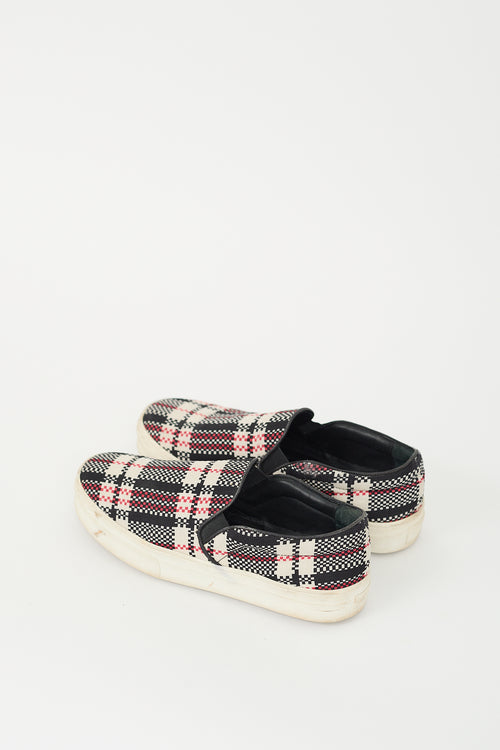 Celine Black & Multi Plaid Slip On Sneaker