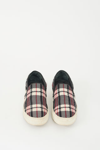 Celine Black & Multi Plaid Slip On Sneaker