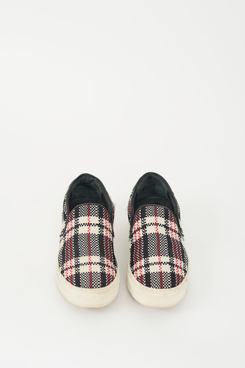 Celine Black & Multi Plaid Slip On Sneaker