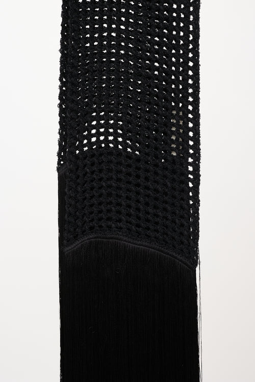 Celine Black Crochet Fringe Scarf