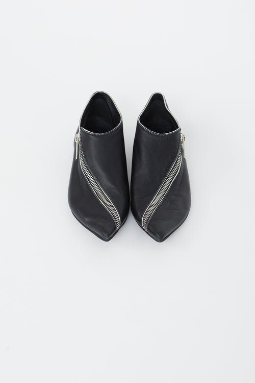 Celine Black Leather Asymmetrical Zip Flat