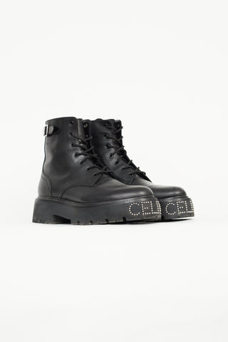 Celine Black Leather Bulky Lace Up Boot
