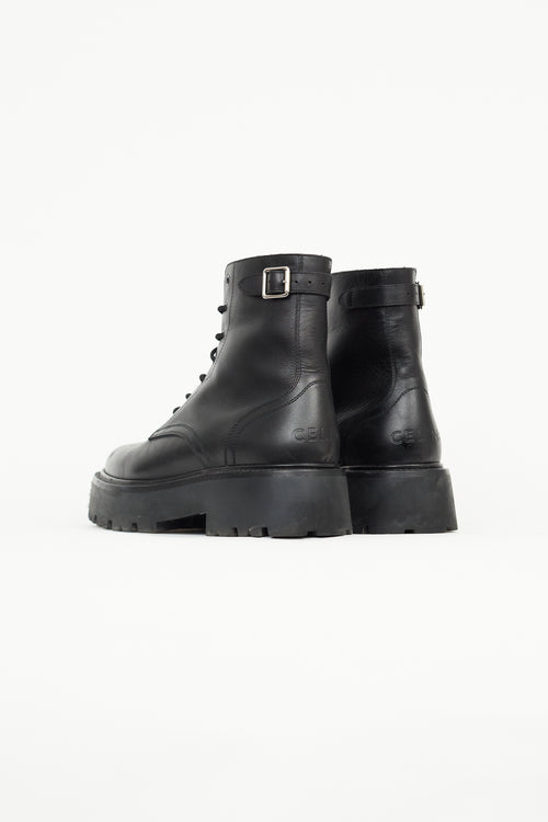 Celine Black Leather Bulky Lace Up Boot