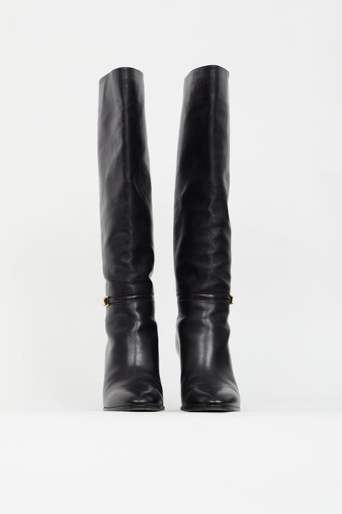 Black Leather Claude Knee High Boot Celine