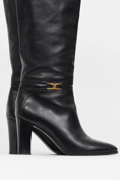 Black Leather Claude Knee High Boot Celine