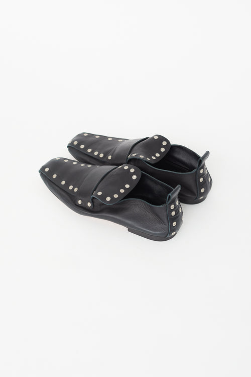 Celine Black Leather Studded Loafer