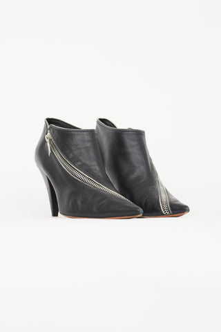 Celine Black Leather Asymmetric Zip Boot