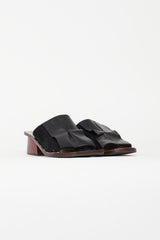 Celine Black Leather & Suede Block Sandal