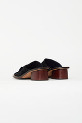 Celine Black Leather & Suede Block Sandal