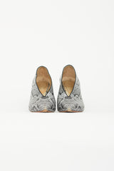 Celine Silver Printed Leather V-Neck Pump