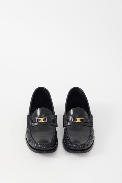 Celine Black & Gold Leather Luco Triomphe Loafer