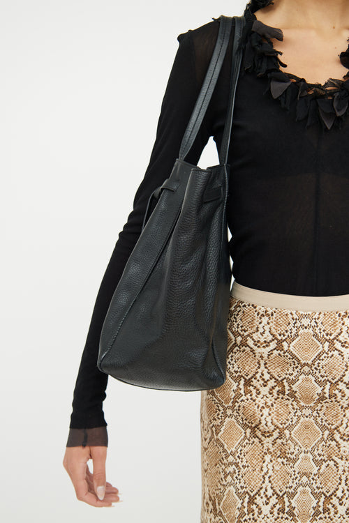 Celine Black Leather Cabas Phantom Tie Tote Bag