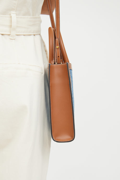 Celine Denim & Brown Leather Mini Vertical Cabas Bag