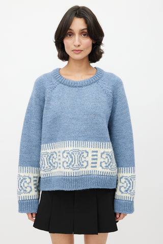 Blue Knit Triomphe Cropped Sweater