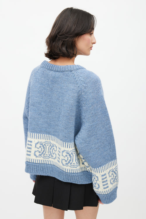 Blue Knit Triomphe Cropped Sweater