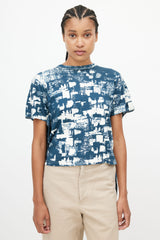 Celine Blue & White Abstract Drape Top