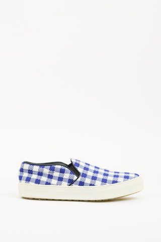 Celine Navy & White Plaid Slip On Sneaker