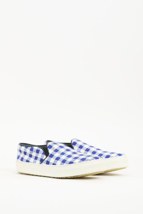 Celine Navy & White Plaid Slip On Sneaker