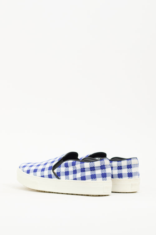 Celine Navy & White Plaid Slip On Sneaker