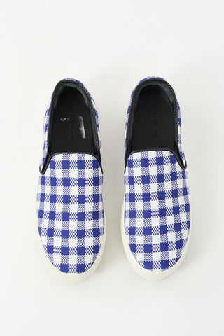 Celine Navy & White Plaid Slip On Sneaker