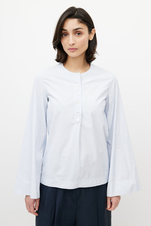 Celine Blue & White Pinstripe Cotton Shirt