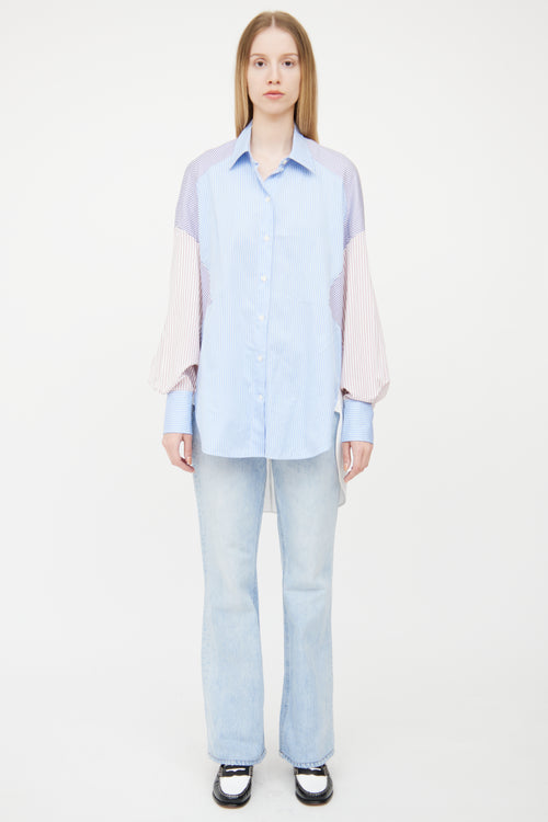 Celine Multi Striped Panel Button Up Shirt