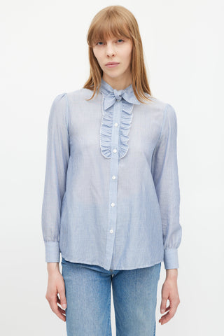 Celine Blue & White Striped Ruffled Shirt
