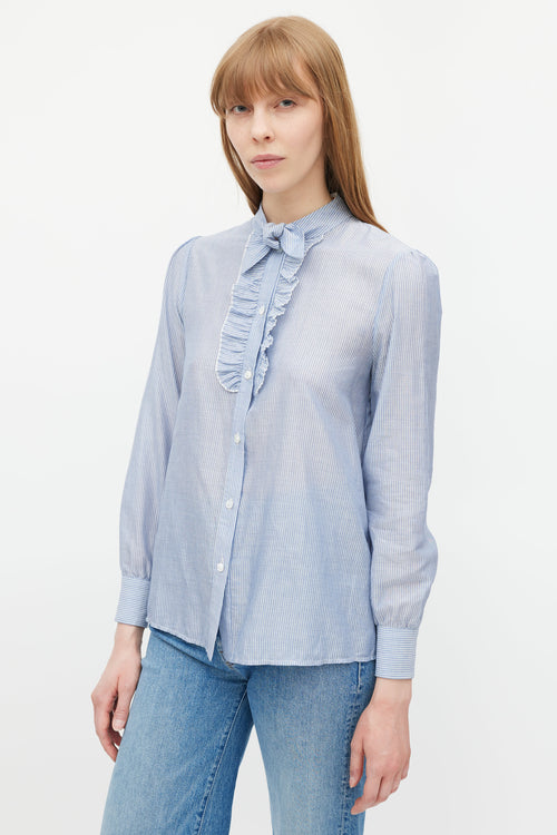 Celine Blue & White Striped Ruffled Shirt