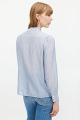 Celine Blue & White Striped Ruffled Shirt