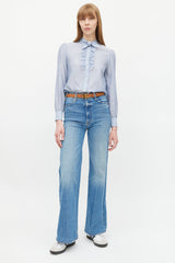 Celine Blue & White Striped Ruffled Shirt