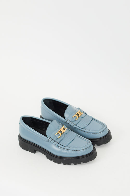 Celine Blue Leather & Gold Triomphe Margaret Loafer