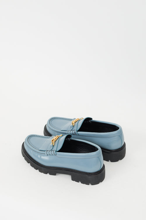 Celine Blue Leather & Gold Triomphe Margaret Loafer