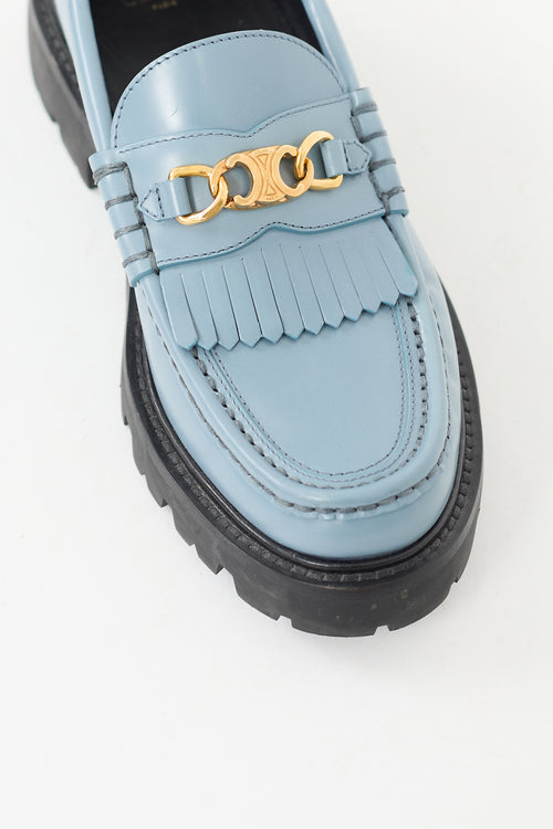 Celine Blue Leather & Gold Triomphe Margaret Loafer