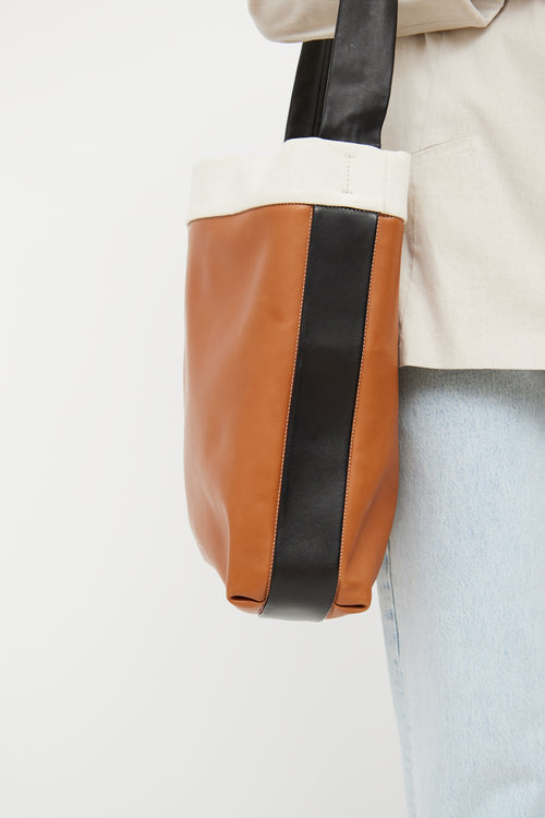 Celine Brown & Black Band Twisted Cabas Bag