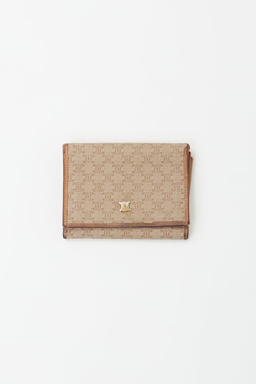 Celine Vintage Brown Canvas Triomphe Monogram Wallet