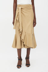 Celine Brown Cotton & Silk Ruffled Wrap Skirt