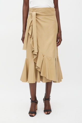 Celine Brown Cotton & Silk Ruffled Wrap Skirt