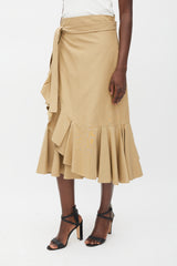 Celine Brown Cotton & Silk Ruffled Wrap Skirt