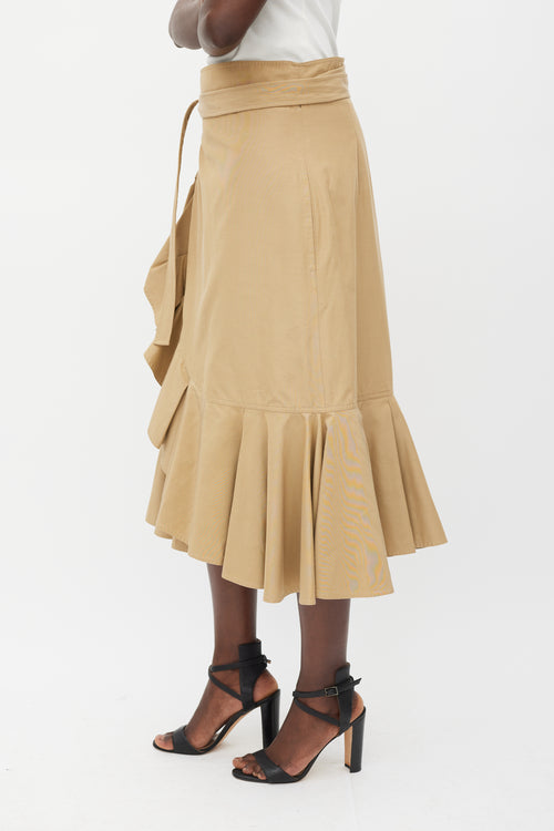 Celine Brown Cotton & Silk Ruffled Wrap Skirt