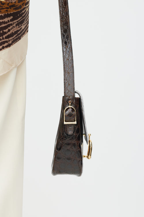 Celine Brown & Gold Leather Embossed Bag