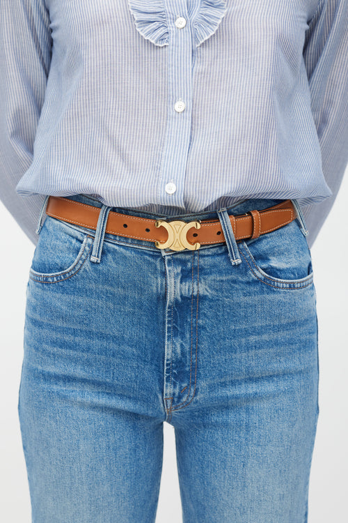 Celine Brown & Gold Triomphe Leather Belt