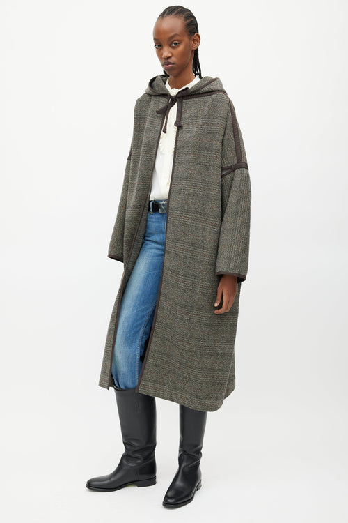 Celine Brown & Grey Wool Hooded Open Coat