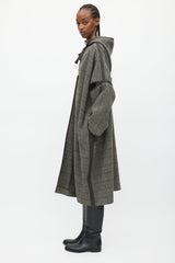 Celine Brown & Grey Wool Hooded Open Coat