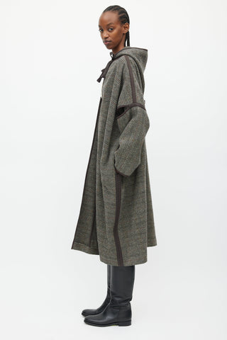 Celine Brown & Grey Wool Hooded Open Coat