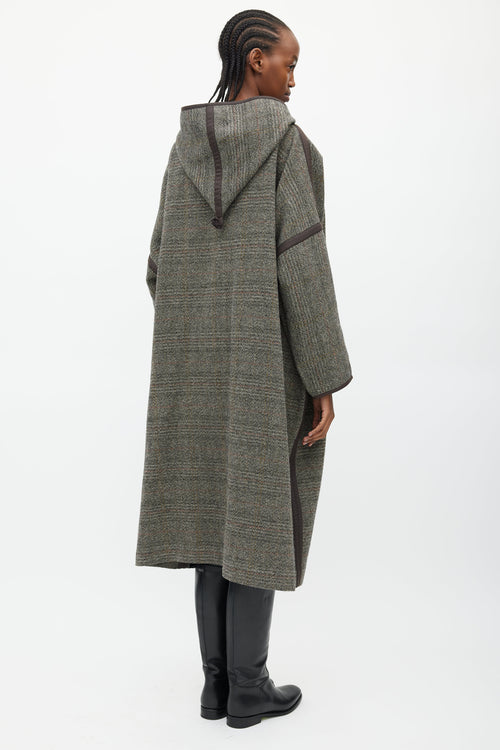 Celine Brown & Grey Wool Hooded Open Coat