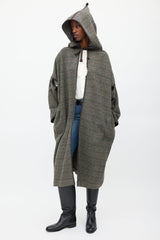 Celine Brown & Grey Wool Hooded Open Coat
