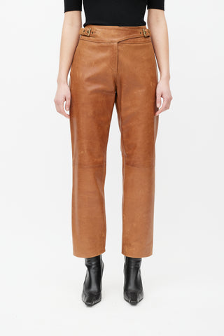 Celine Brown Leather Belted Trouser