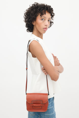 Celine Brown Leather Small Tab Crossbody Bag