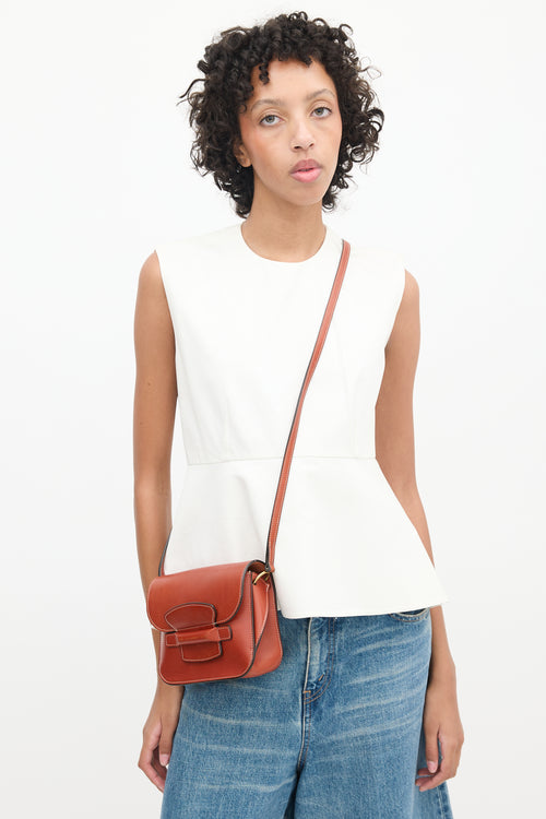 Celine Brown Leather Small Tab Crossbody Bag